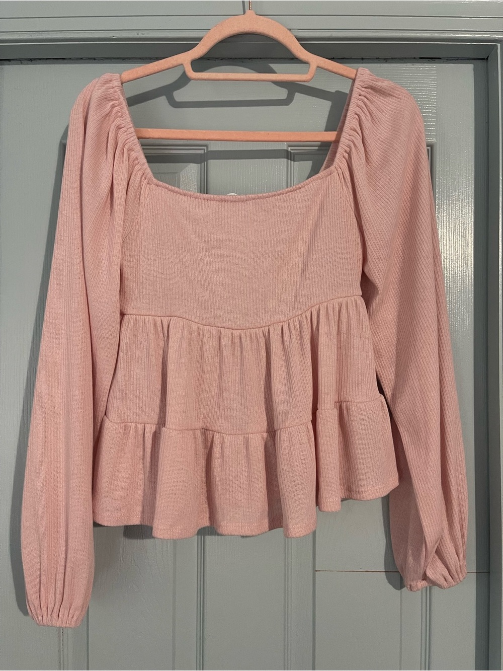 Altar'd State Blouson Long-Sleeve Peplum Top - Light Pink